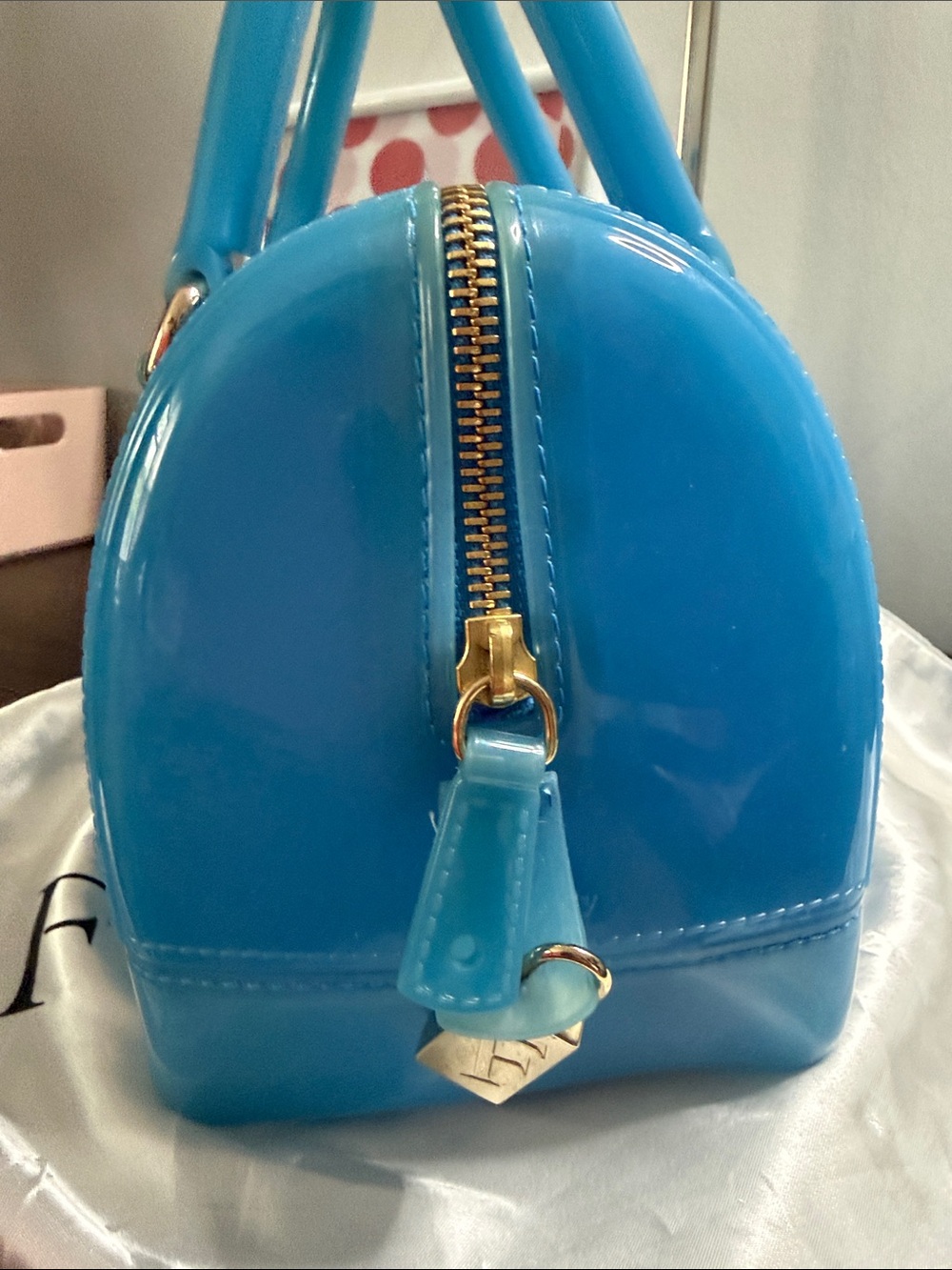 Furla Candy Blue Jelly Mini Handbag Boston Bag Made in Italy - Picture 4 of 13